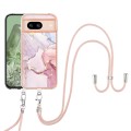 For Google Pixel 8a Electroplating Marble Dual-side IMD Phone Case with Lanyard(Rose Gold 005)