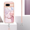 For Google Pixel 8a Electroplating Marble Dual-side IMD Phone Case with Lanyard(Rose Gold 005)