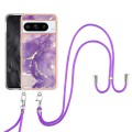 For Google Pixel 8 Pro Electroplating Marble Dual-side IMD Phone Case with Lanyard(Purple 002)