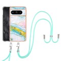 For Google Pixel 8 Pro Electroplating Marble Dual-side IMD Phone Case with Lanyard(Green 004)