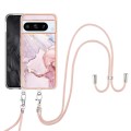 For Google Pixel 8 Pro Electroplating Marble Dual-side IMD Phone Case with Lanyard(Rose Gold 005)
