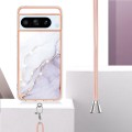 For Google Pixel 8 Pro Electroplating Marble Dual-side IMD Phone Case with Lanyard(White 006)