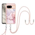 For Google Pixel 8 Electroplating Marble Dual-side IMD Phone Case with Lanyard(Rose Gold 005)