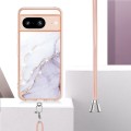 For Google Pixel 8 Electroplating Marble Dual-side IMD Phone Case with Lanyard(White 006)