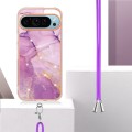For Google Pixel 9 Electroplating Marble Dual-side IMD Phone Case with Lanyard(Purple 001)