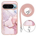 For Google Pixel 9 Electroplating Marble Dual-side IMD Phone Case with Lanyard(Rose Gold 005)