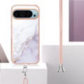 For Google Pixel 9 Electroplating Marble Dual-side IMD Phone Case with Lanyard(White 006)