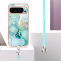 For Google Pixel 9 Pro Electroplating Marble Dual-side IMD Phone Case with Lanyard(Green 003)