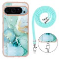 For Google Pixel 9 Pro Electroplating Marble Dual-side IMD Phone Case with Lanyard(Green 003)