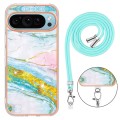 For Google Pixel 9 Pro Electroplating Marble Dual-side IMD Phone Case with Lanyard(Green 004)