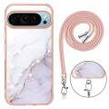 For Google Pixel 9 Pro Electroplating Marble Dual-side IMD Phone Case with Lanyard(White 006)