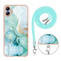 For Samsung Galaxy A04e Electroplating Marble Dual-side IMD Phone Case with Lanyard(Green 003)
