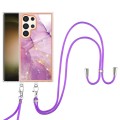 For Samsung Galaxy S24 Ultra 5G Electroplating Marble Dual-side IMD Phone Case with Lanyard(Purple 0