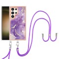 For Samsung Galaxy S24 Ultra 5G Electroplating Marble Dual-side IMD Phone Case with Lanyard(Purple 0