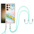For Samsung Galaxy S24 Ultra 5G Electroplating Marble Dual-side IMD Phone Case with Lanyard(Green 00