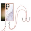 For Samsung Galaxy S24 Ultra 5G Electroplating Marble Dual-side IMD Phone Case with Lanyard(White 00