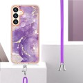 For Samsung Galaxy S24+ 5G Electroplating Marble Dual-side IMD Phone Case with Lanyard(Purple 002)