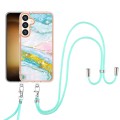 For Samsung Galaxy S24+ 5G Electroplating Marble Dual-side IMD Phone Case with Lanyard(Green 004)