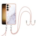 For Samsung Galaxy S24+ 5G Electroplating Marble Dual-side IMD Phone Case with Lanyard(White 006)