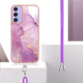 For Samsung Galaxy A15 5G Electroplating Marble Dual-side IMD Phone Case with Lanyard(Purple 001)