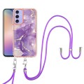 For Samsung Galaxy A15 5G Electroplating Marble Dual-side IMD Phone Case with Lanyard(Purple 002)