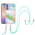 For Samsung Galaxy A15 5G Electroplating Marble Dual-side IMD Phone Case with Lanyard(Green 004)