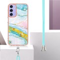 For Samsung Galaxy A15 5G Electroplating Marble Dual-side IMD Phone Case with Lanyard(Green 004)