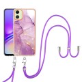 For Samsung Galaxy A05 Electroplating Marble Dual-side IMD Phone Case with Lanyard(Purple 001)