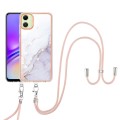 For Samsung Galaxy A05 Electroplating Marble Dual-side IMD Phone Case with Lanyard(White 006)