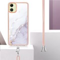 For Samsung Galaxy A05 Electroplating Marble Dual-side IMD Phone Case with Lanyard(White 006)