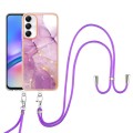 For Samsung Galaxy A05s Electroplating Marble Dual-side IMD Phone Case with Lanyard(Purple 001)