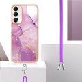 For Samsung Galaxy A05s Electroplating Marble Dual-side IMD Phone Case with Lanyard(Purple 001)