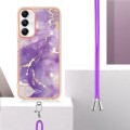 For Samsung Galaxy A05s Electroplating Marble Dual-side IMD Phone Case with Lanyard(Purple 002)