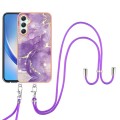 For Samsung Galaxy A25 5G Electroplating Marble Dual-side IMD Phone Case with Lanyard(Purple 002)