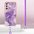 For Samsung Galaxy A25 5G Electroplating Marble Dual-side IMD Phone Case with Lanyard(Purple 002)