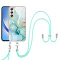 For Samsung Galaxy A25 5G Electroplating Marble Dual-side IMD Phone Case with Lanyard(Green 003)