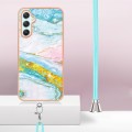 For Samsung Galaxy A25 5G Electroplating Marble Dual-side IMD Phone Case with Lanyard(Green 004)