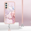 For Samsung Galaxy A25 5G Electroplating Marble Dual-side IMD Phone Case with Lanyard(Rose Gold 005)