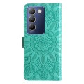 For vivo Y100 IDN / Y200e 5G Global Embossed Sunflower Leather Phone Case(Green)