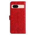 For Google Pixel 8a Embossed Sunflower Leather Phone Case(Red)