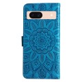 For Google Pixel 8a Embossed Sunflower Leather Phone Case(Blue)