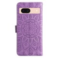 For Google Pixel 8a Embossed Sunflower Leather Phone Case(Purple)
