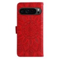 For Google Pixel 9 Pro Embossed Sunflower Leather Phone Case(Red)