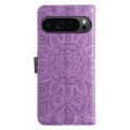 For Google Pixel 9 Pro Embossed Sunflower Leather Phone Case(Purple)