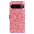 For Google Pixel 9 Pro Embossed Sunflower Leather Phone Case(Rose Gold)