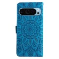 For Google Pixel 9 Embossed Sunflower Leather Phone Case(Blue)