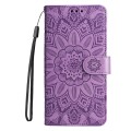 For Google Pixel 9 Embossed Sunflower Leather Phone Case(Purple)
