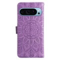 For Google Pixel 9 Embossed Sunflower Leather Phone Case(Purple)