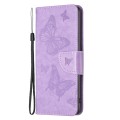 For iPhone 16 Pro Embossing Two Butterflies Pattern Leather Phone Case(Purple)