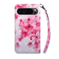 For Google Pixel 9 3D Painted Pattern Leather Phone Case(Red Flower)